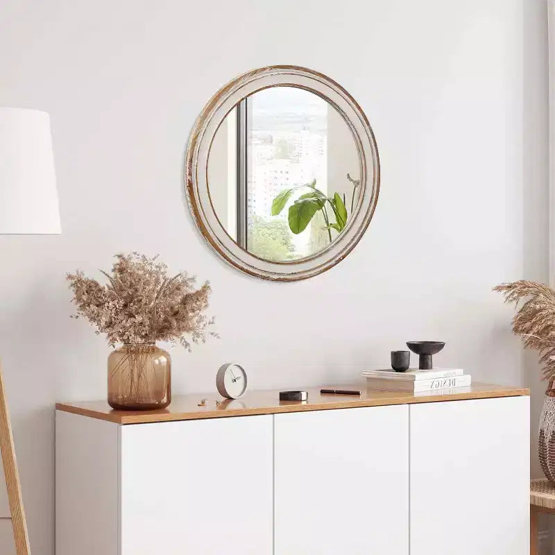 MAYEERTY Runder Wandspiegel aus Holz im Landhausstil, 24 inches, für Badezimmer, Schminktisch, Schlafzimmer, Wohnzimmer, Küche und Büro