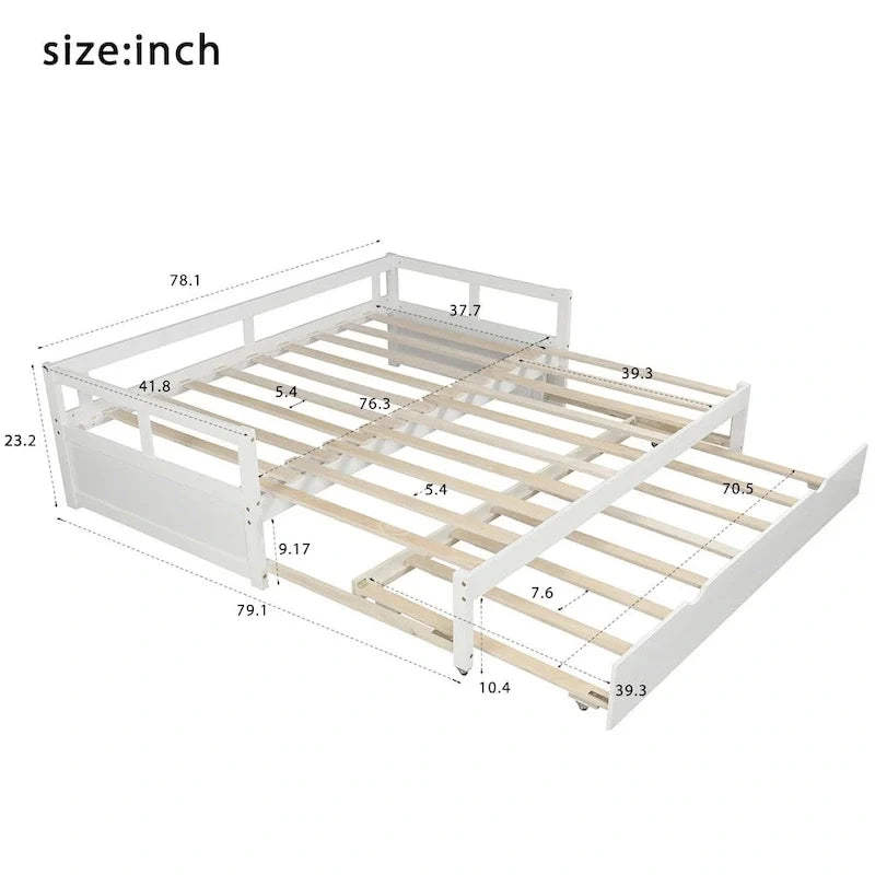 Ausziehbares Tagesbett mit Ausziehbett, Holztagesbett mit Ausziehbett