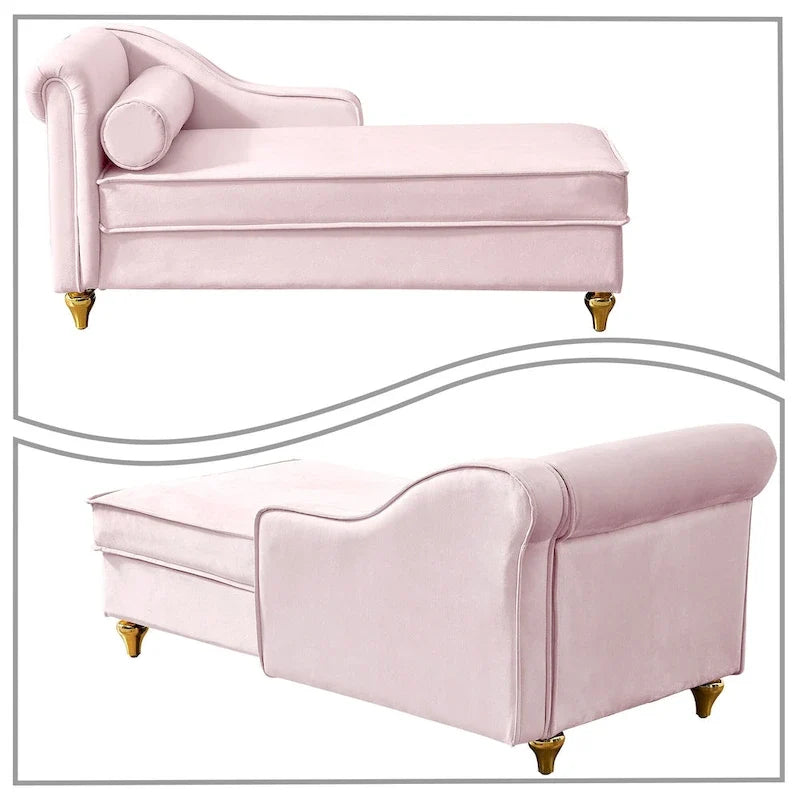 Méridienne élégante de style français en velours avec rangement et coussin