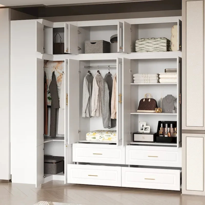 93.9H/74.2H Kleiderschrank, Garderobenschrank mit Kleiderstange, Schubladen und Stauraum