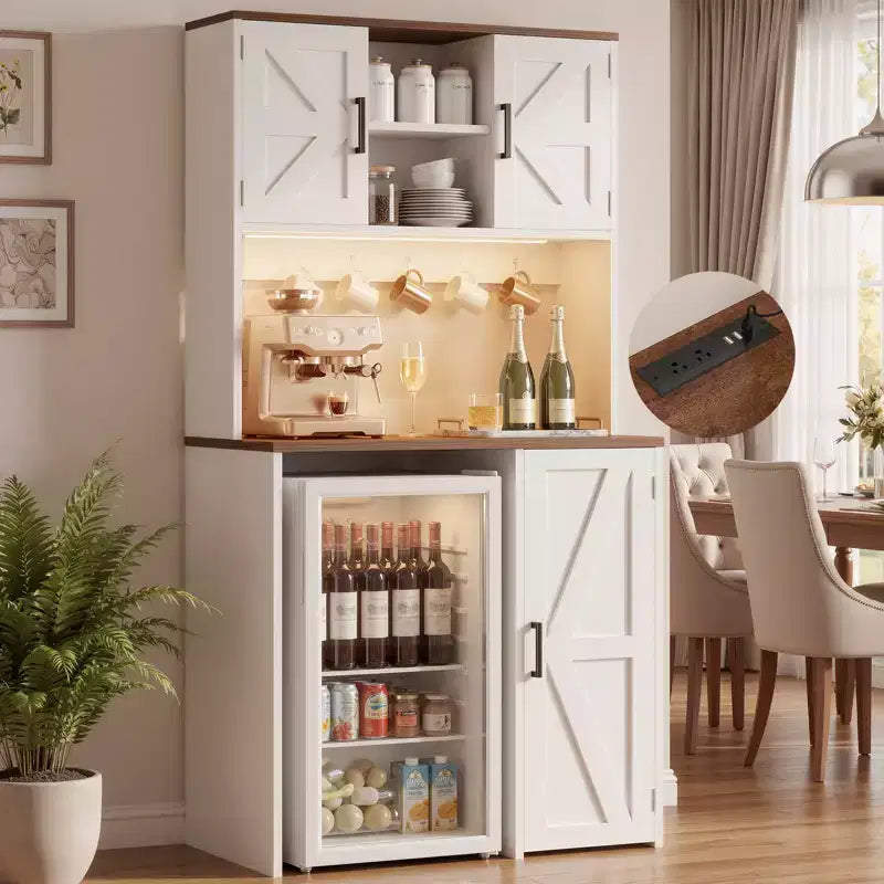 Besiost Küchenschrank mit Platz für einen Minikühlschrank, Kaffeeschrank mit Ablagefläche