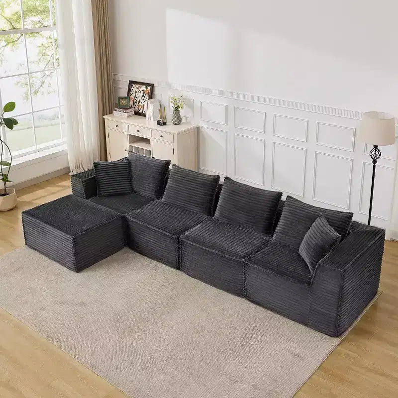 Canapé modulaire nuage de 107/ 137, canapé profond sans structure, canapé convertible confortable pour le sol avec poufs et mousse à mémoire de forme