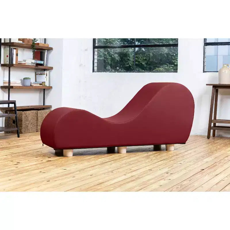Chaise longue Avana per stretching e relax, gambe in legno di hevea, similpelle - Grigio sottomarino