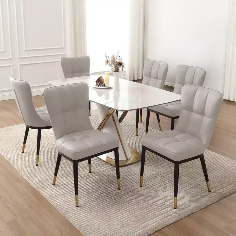 Bekrvio Esszimmerstühle, 6er-Set, moderne Sitzfläche aus Kunstleder mit Polsterung und hoher Rückenlehne, Metallbeine, armlose Küchenstühle für Wohn- und Esszimmer