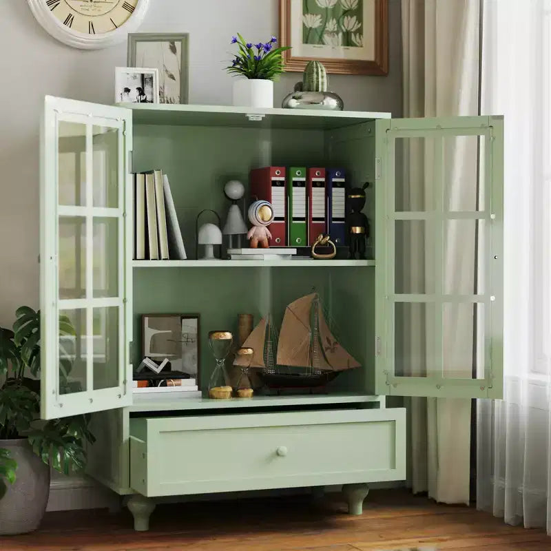 Aufbewahrungsschränke, holzerner Bodenschrank mit 1 Schublade und 2 Glastüren, Sideboard im Landhausstil mit Stauraum für das Wohnzimmer