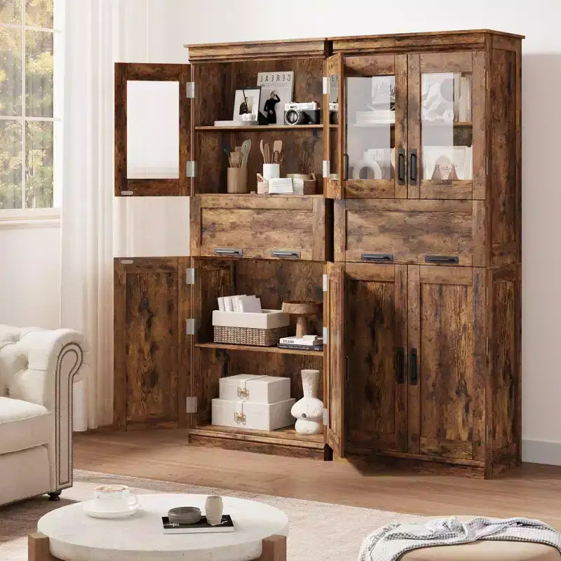 Mobiletto da bagno grande da 66.9 con 4 ante, mobile contenitore autoportante con ante in vetro, ripiani regolabili e cassetti per cucina, dispensa e soggiorno