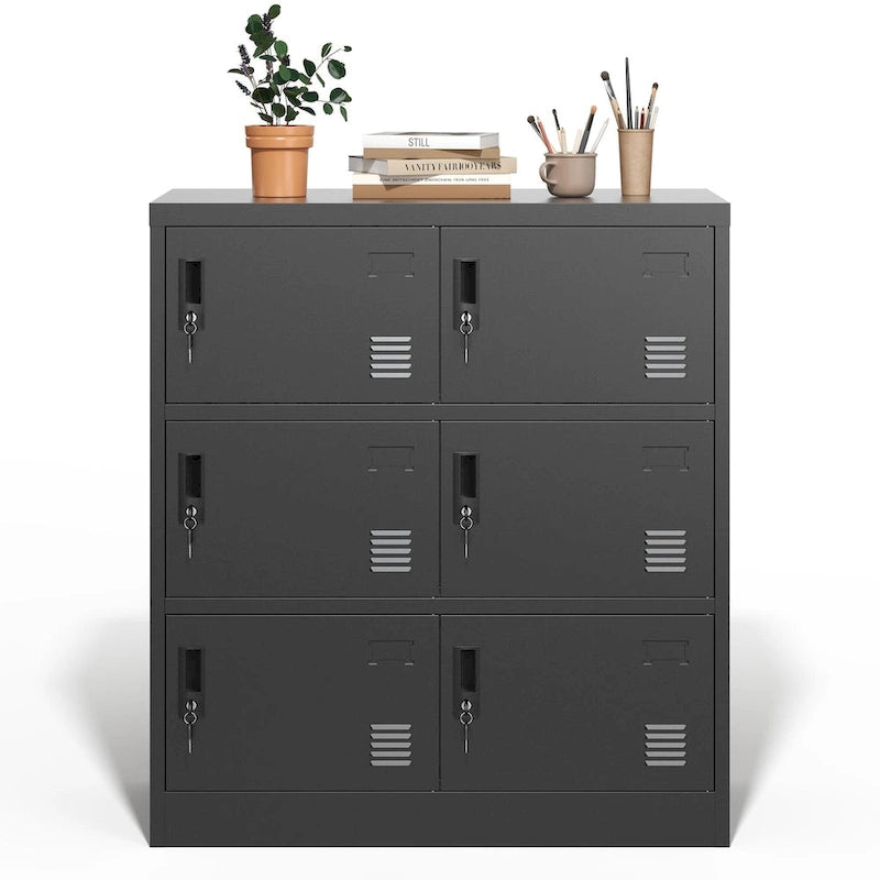 Casier de rangement pour employés à 6 portes, casiers métalliques pour bureau, salle de sport, école et domicile, avec porte-carte (noir)
