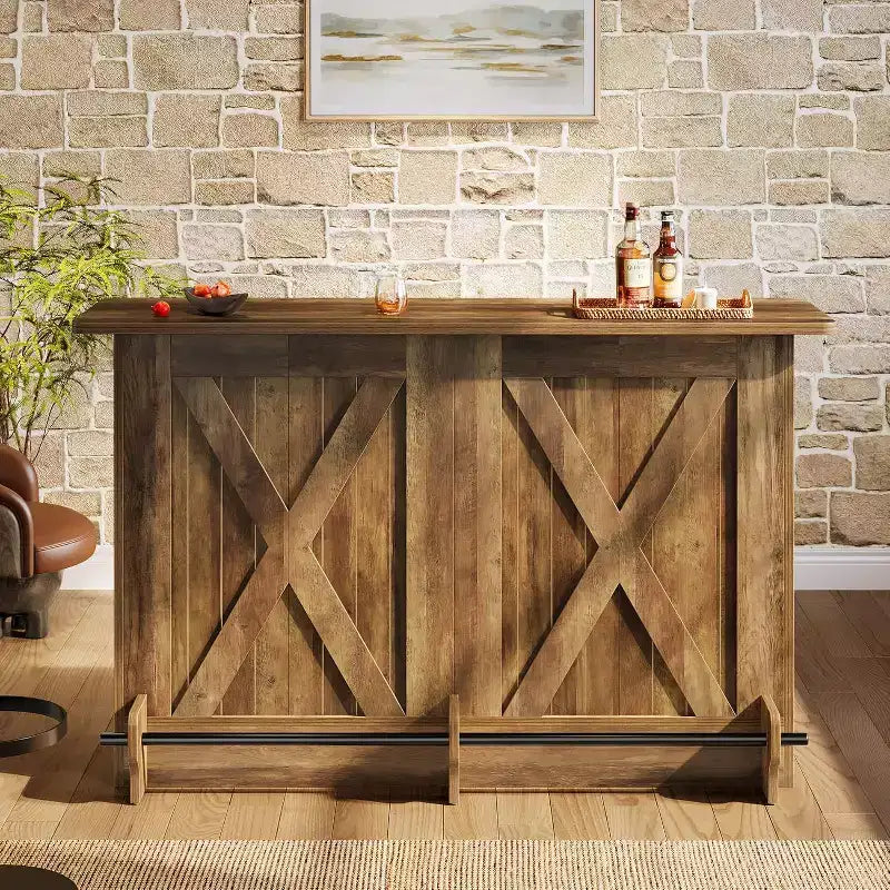 Lantine Bartisch, 63 Zoll, 2-stufiger Bartisch in Tresenhöhe mit Fußstütze für Küche, Bistro, Esszimmer oder Wohnzimmer, Braun