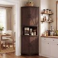 Armoire d’angle haute de 64.8 avec portes, armoire de rangement d’angle marron de style campagnard, garde-manger d’angle autoportant avec étagères réglables