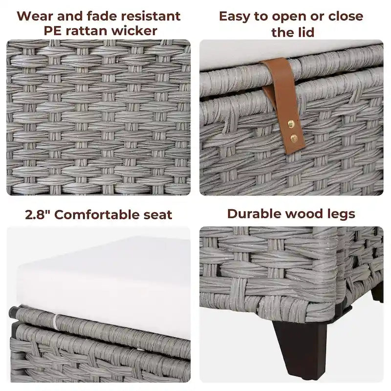 Aufbewahrungsbank aus Korbgeflecht mit Kissen für Schlafzimmer, Wohnzimmer oder Veranda - 18.5 H X 43.3 W X 18.5 D