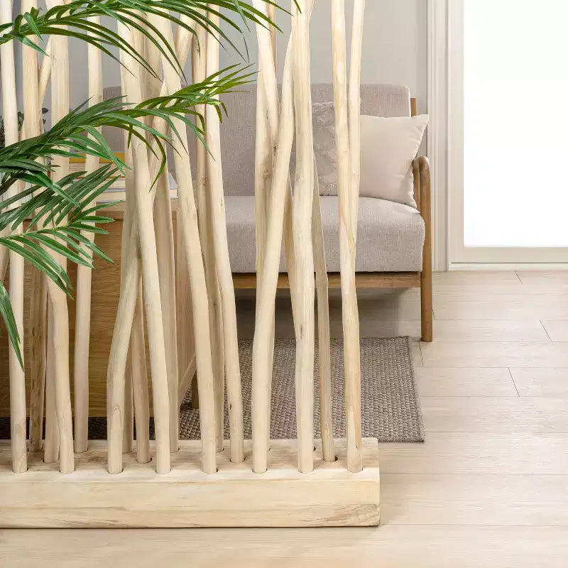 JONATHAN Y Tranquil kamerscherm met één paneel, 39W x 68H, kuststijl, bohemienstijl en handgemaakte teakhouten takken