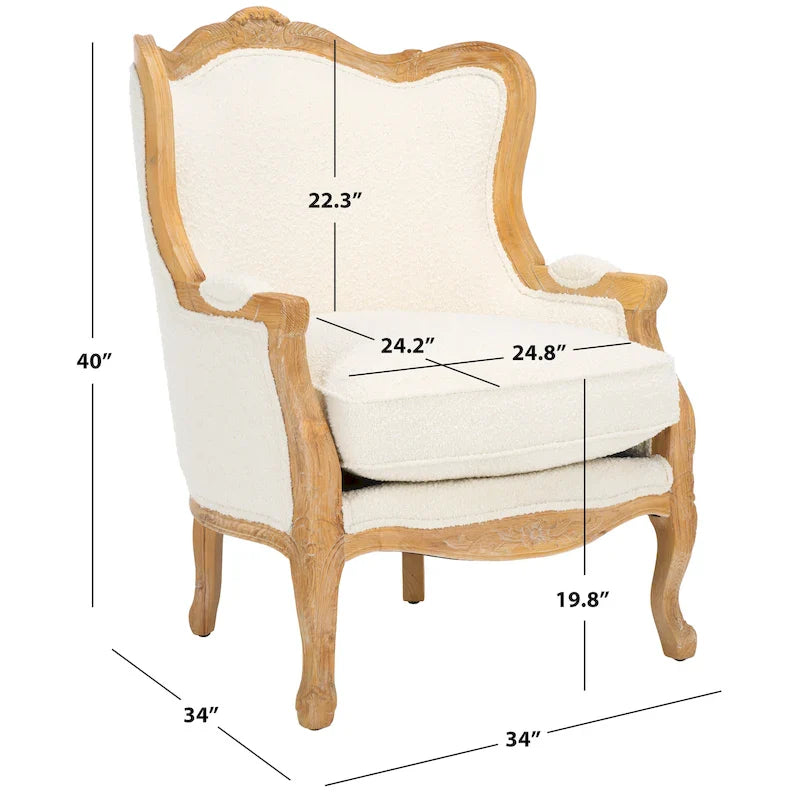 SAFAVIEH Couture Kali Oak Natural Linen Wing Chair - 34Wx34Dx40H