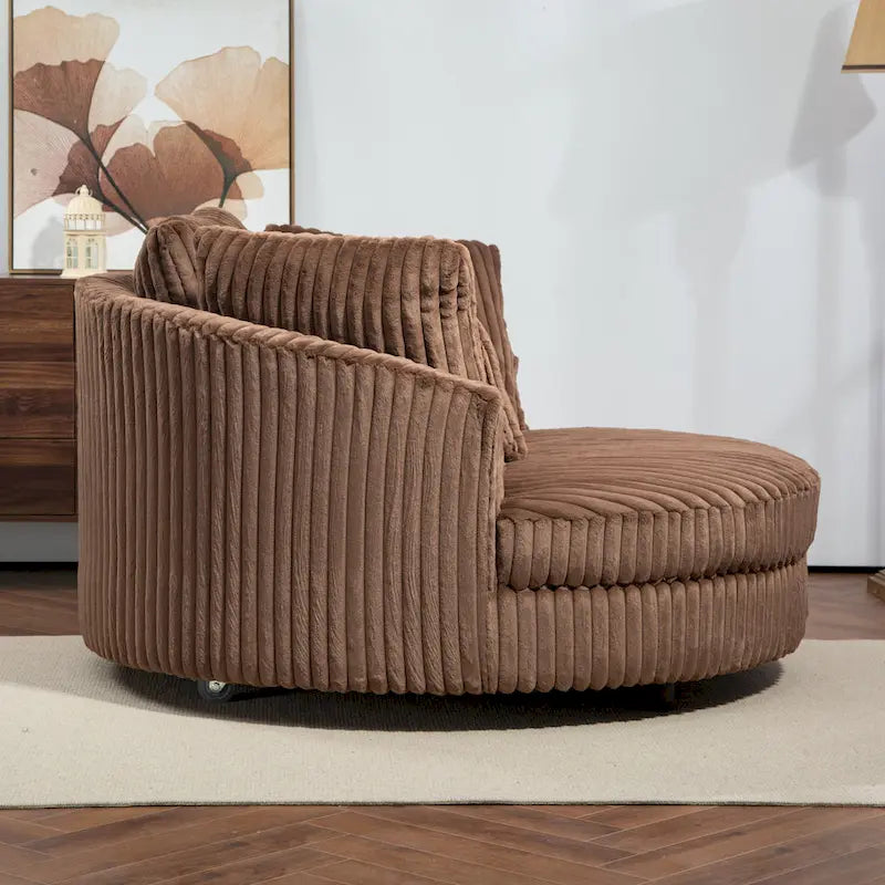 Fauteuil canapé moderne rond de style tonneau avec 5 coussins et pouf en option