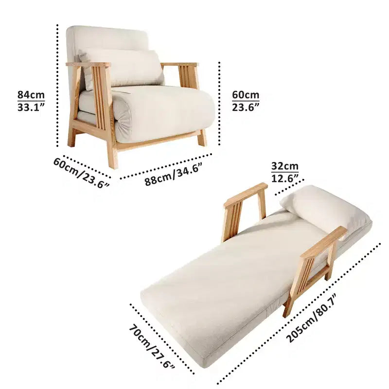 ATJafurn wandelbarer Polstersessel aus Stoff, Akzentsessel-Futonstuhl mit Massivholzrahmen, Schlaf-Chaiselongue für Schlafzimmer und Wohnzimmer, Beige