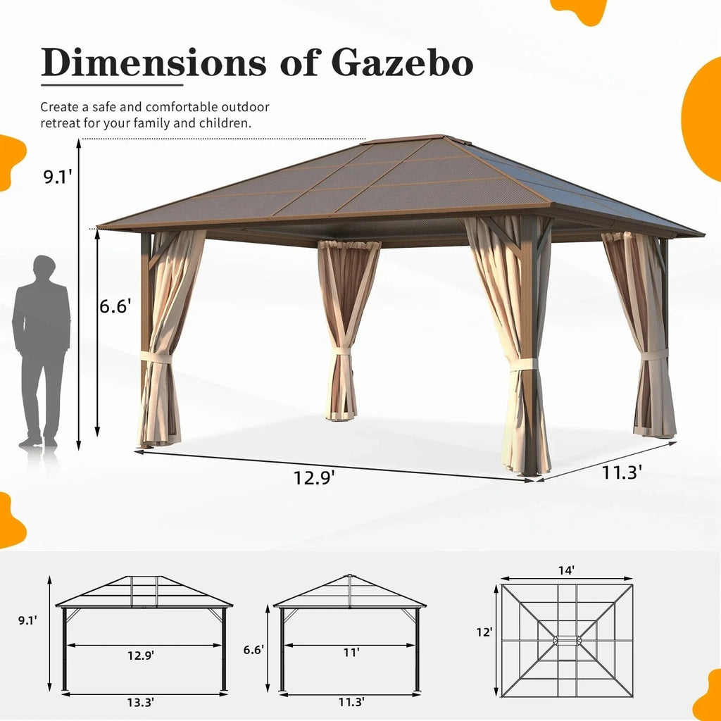 EROMMY hardtop-paviljoen, pergola voor buiten met dubbel dak, netten en gordijnen, extra stevig zonnescherm voor terras, achtertuin en zwembadfeest
