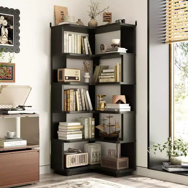 Libreria angolare a 6 ripiani, mobile espositivo salvaspazio