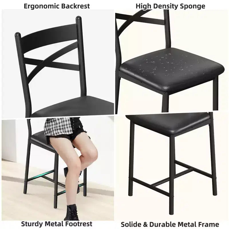 Barhocker, 4er-Set, Barstühle mit PU-Polsterung, Kücheninselstühle mit X-förmiger Rückenlehne und Metallfußstütze, schwarze Stühle in Thekenhöhe