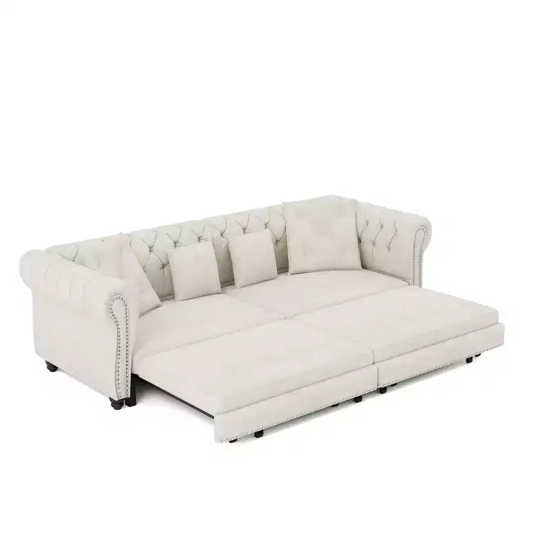 Whisen Schlafsofa aus Samt, 3-in-1, King Size, ausziehbar und umwandelbar, mit beweglichem Ottomanen, gestepptes Design