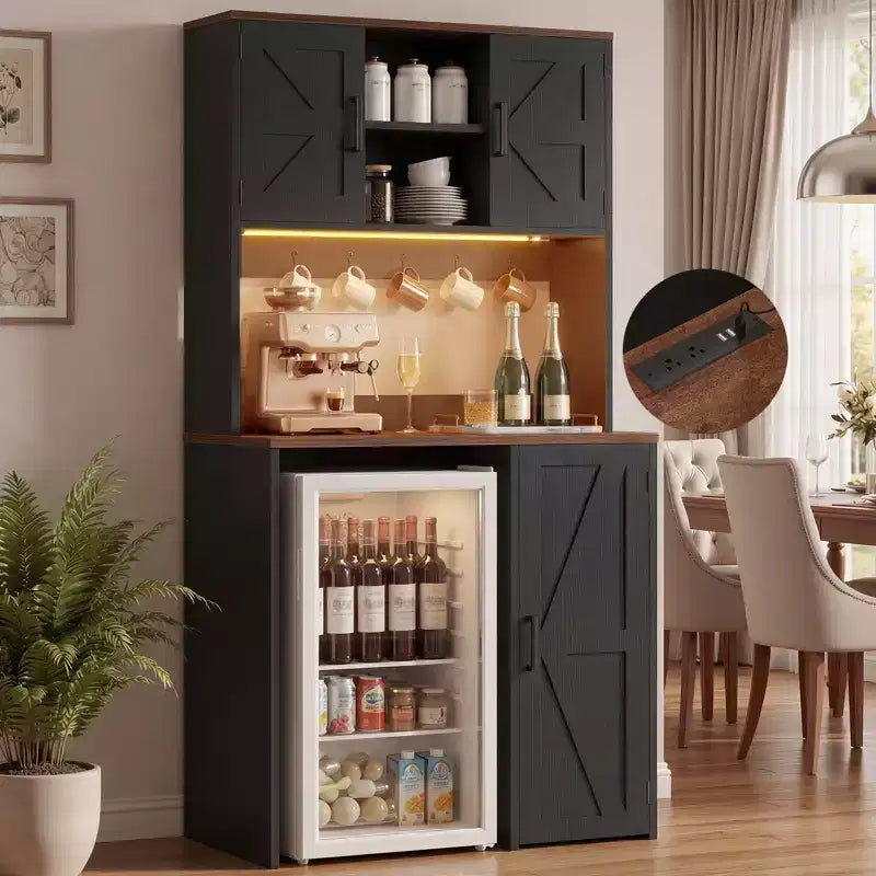 Besiost Küchenschrank mit Platz für einen Minikühlschrank, Kaffeeschrank mit Ablagefläche