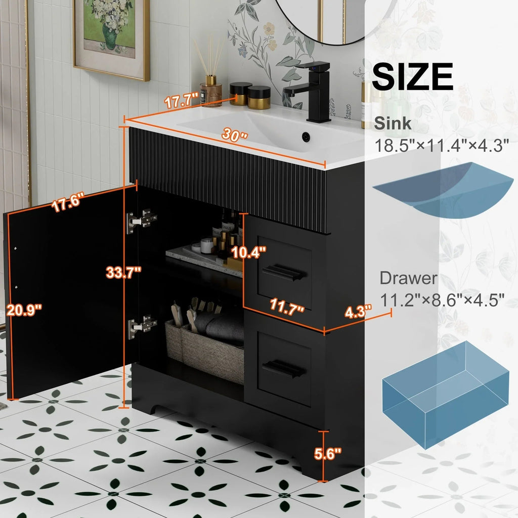 Ensemble meuble-lavabo de salle de bain Wavy Line 30/36/48 avec lavabo et robinet