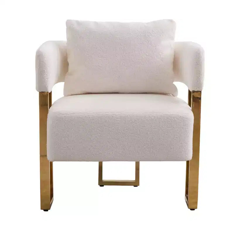 Set van 2 moderne gestoffeerde fauteuils met gouden metalen poten voor woonkamer, slaapkamer of kantoor