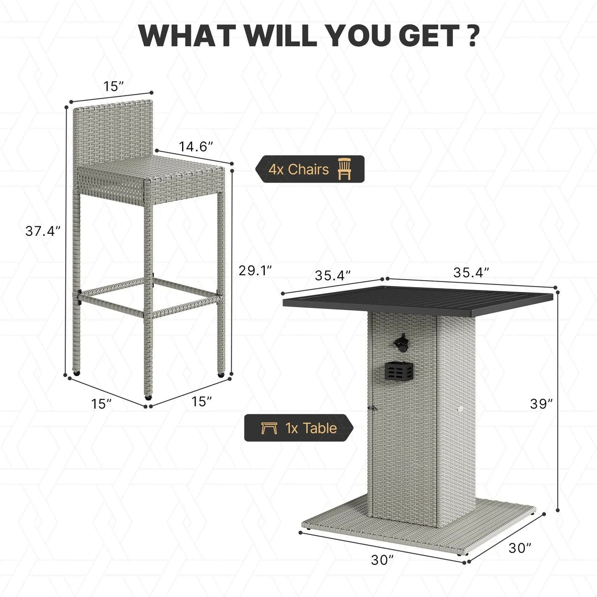 Moasis 5-delige tuinbarset van wicker - 5 stuks