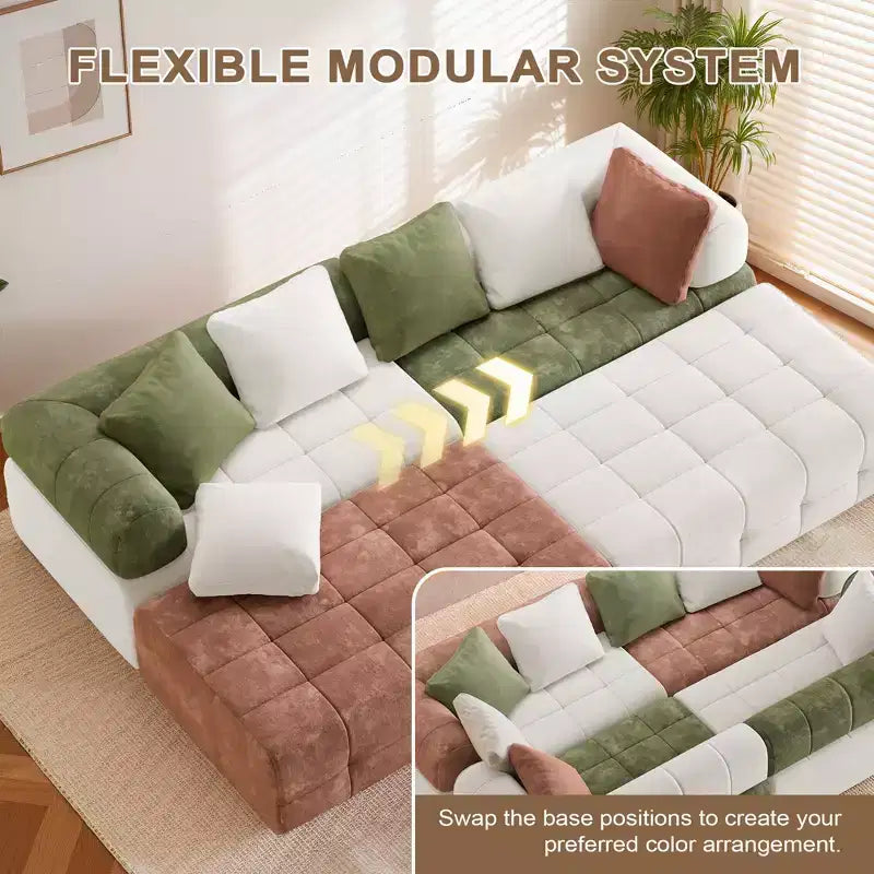 110.23 in. W modulares 4-Sitzer-Chenillesofa im Colorblock-Design mit geschwungenen Armlehnen