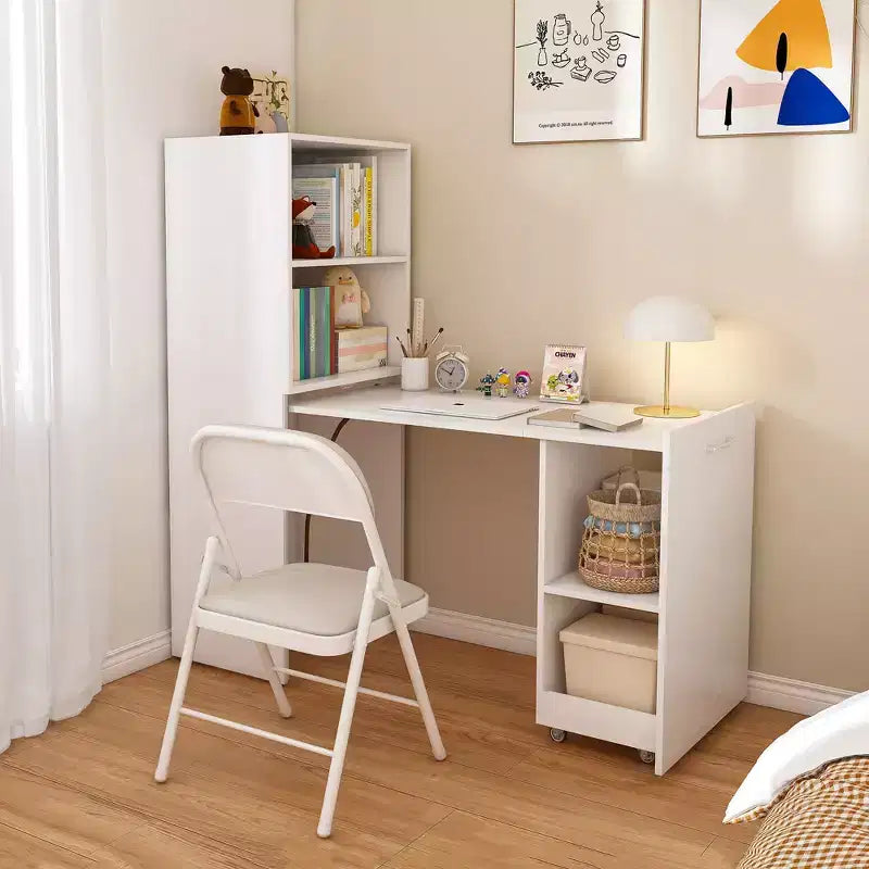 Bureau extensible TUYOHW, bureau pliant pour la maison avec étagères de rangement et roulettes, poste de travail mobile pour petits appartements et bureaux