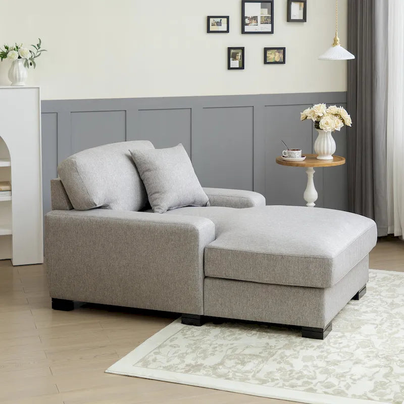 Moderne extra grote chaise longue-slaapbank in mid-century-stijl met kussen
