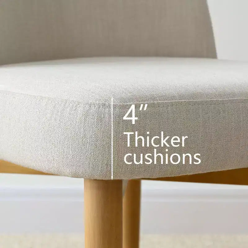 Eetkamerset met 7 delen, uitschuifbare tafel van 78-96 met schraagonderstel en gestoffeerde stoelen met poten van massief hout-Panipeachy