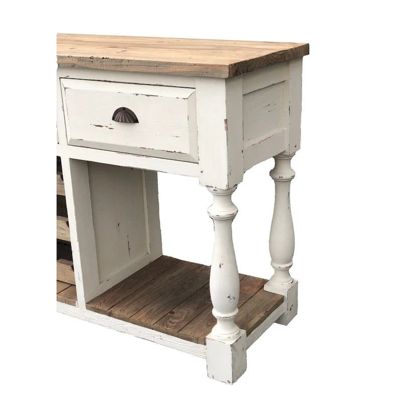 Portabottiglie da consolle stile rustico con finitura bianco gesso e piano naturale