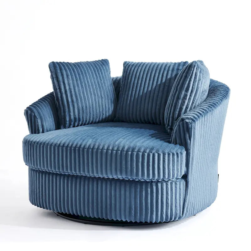 Fauteuil tonneau pivotant surdimensionné en velours côtelé moelleux, accoudoirs rentrés, 43 W