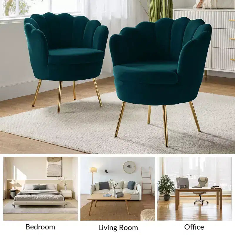 Comfy Barrel Chair with Golden Metal Legs, Living Room Accent Chair