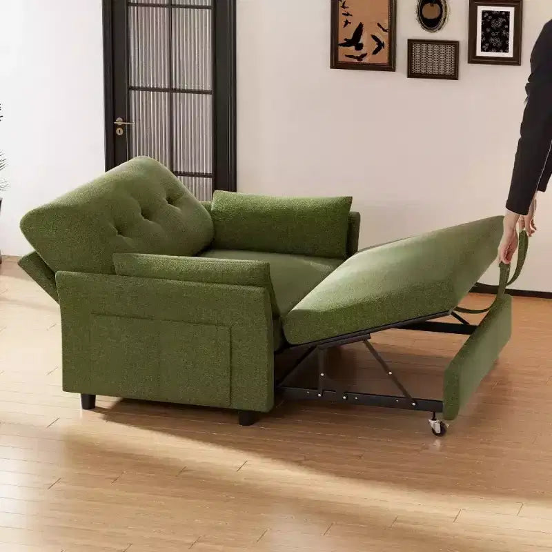 Divano letto Dyonery 51 3 in 1, divanetto trasformabile con letto estraibile, schienale regolabile, rivestimento in lino