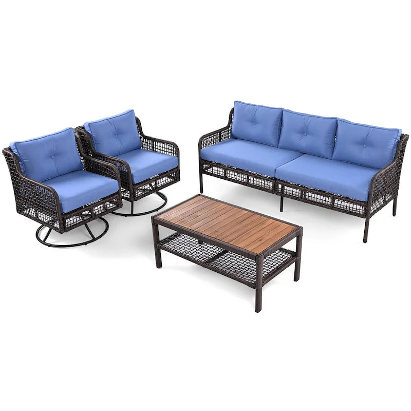 4-delige loungeset van rotan voor buiten met draaibare stoelen en salontafel