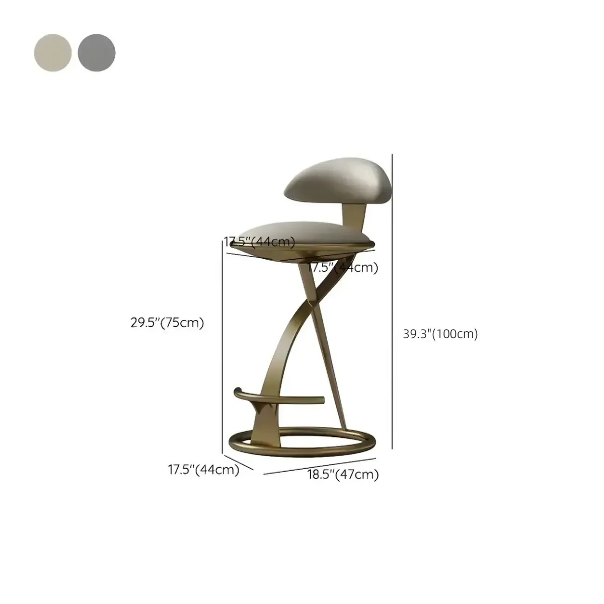 Luxe barkruk met strak beige leren zitvlak en goudkleurig metalen frame