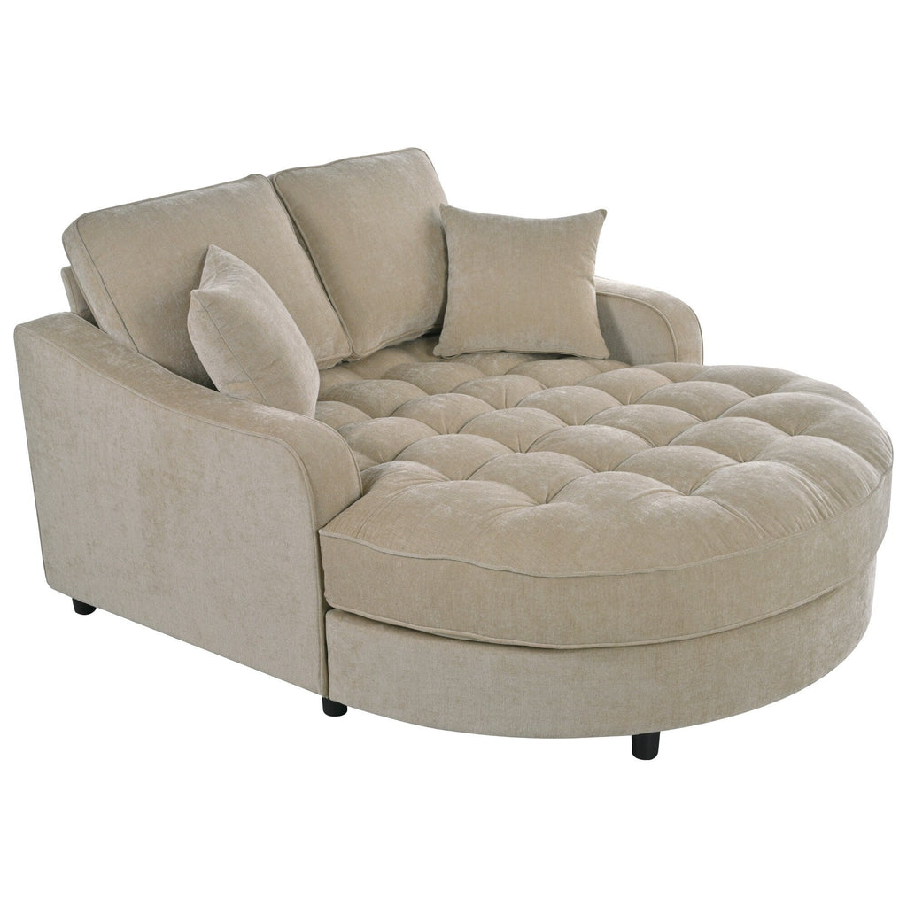 Chaiselongue-Schlafsofa aus Chenille, gepolstertes Sofa mit gesteppter Rückenlehne und 2 abnehmbaren Kissen für das Wohnzimmer