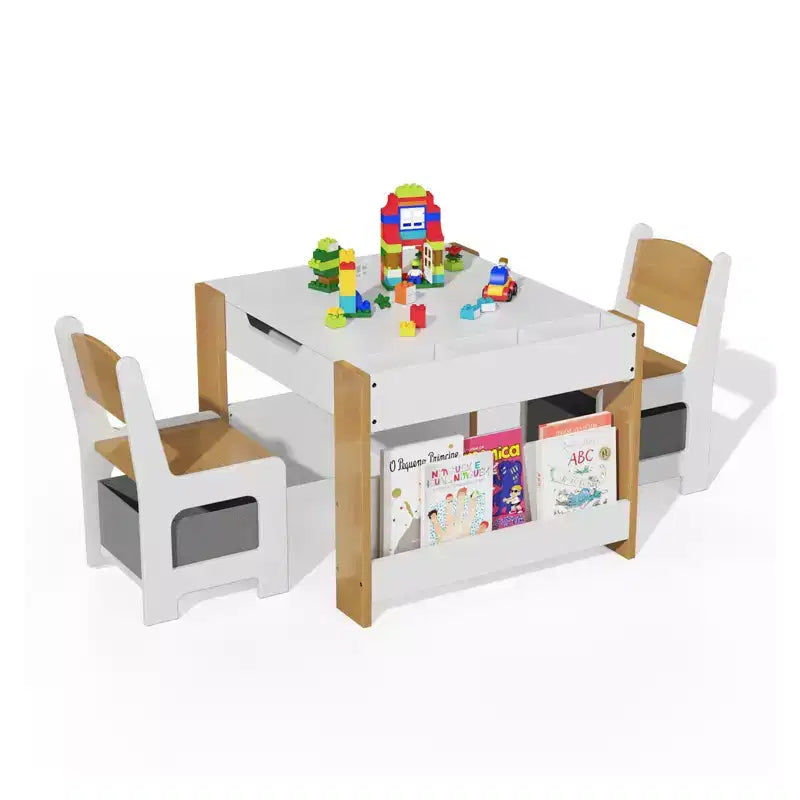 Activiteitentafelset 4-in-1 met afneembaar tafelblad, tafelset met laden en boekenkast, multifunctioneel peutermeubilair om te tekenen en lezen