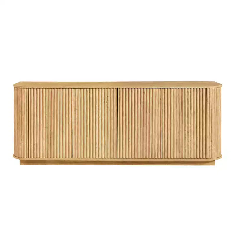 Buffet JVNOXK à grain de bois ondulé, rayures verticales, meuble TV, adapté à une chambre ou une entrée. Bois naturel, 64W  15D  24H