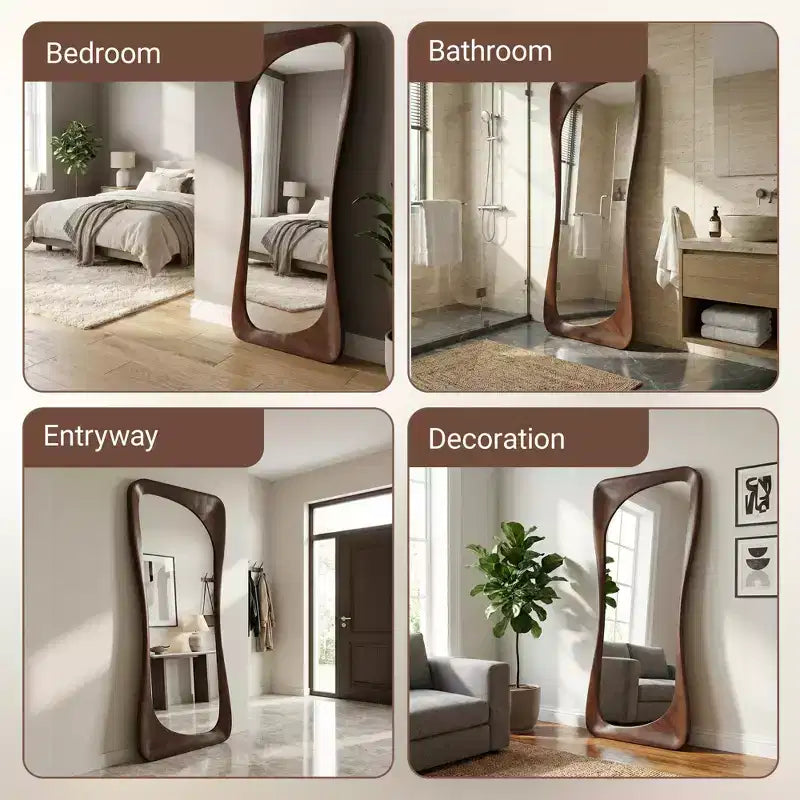 Dovelina asymmetrische passpiegel van 71H*31W, decoratieve staande spiegel, moderne badkamerspiegel voor woonkamer, eetkamer, hal en slaapkamer