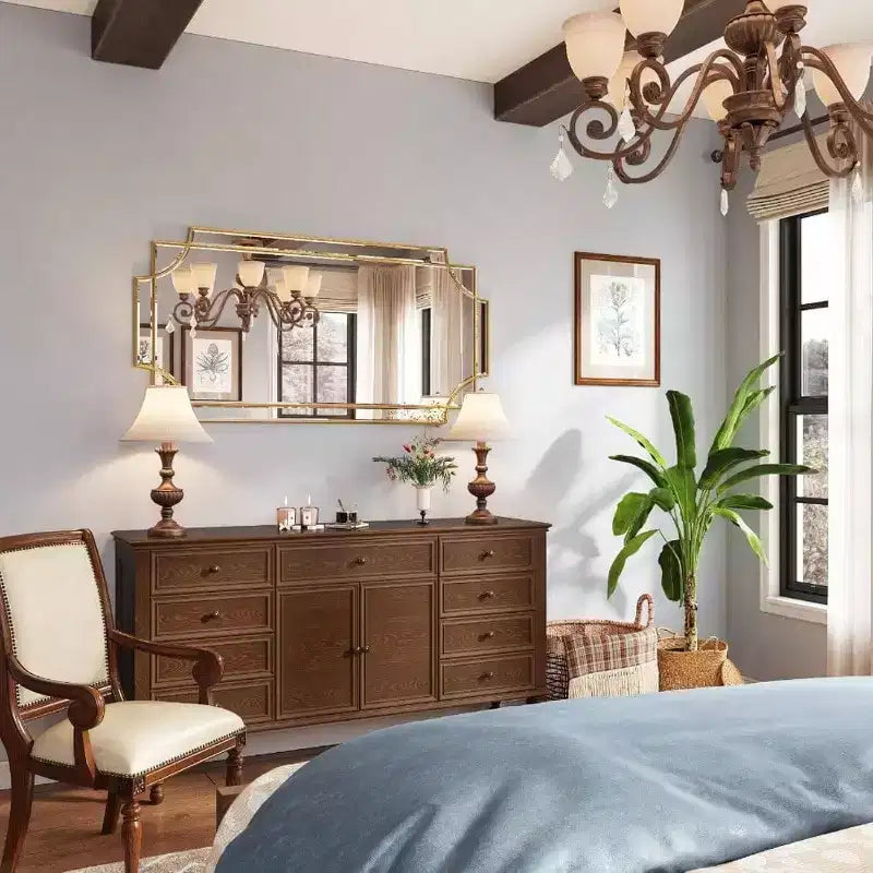 Specchio decorativo da parete dorato in stile classico, smussato e a figura intera, per arredare bagno, soggiorno, camera da letto e cucina