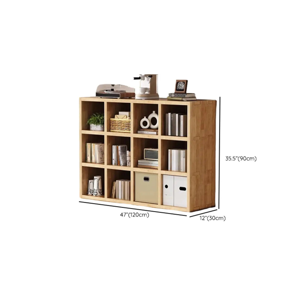 Moderne horizontale houten boekenkast met 8 vakken en naturel afwerking