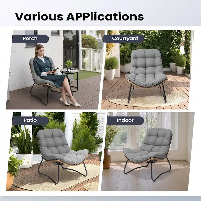 Papasan-Sessel aus PE-Rattan mit Kissen für drinnen und draußen