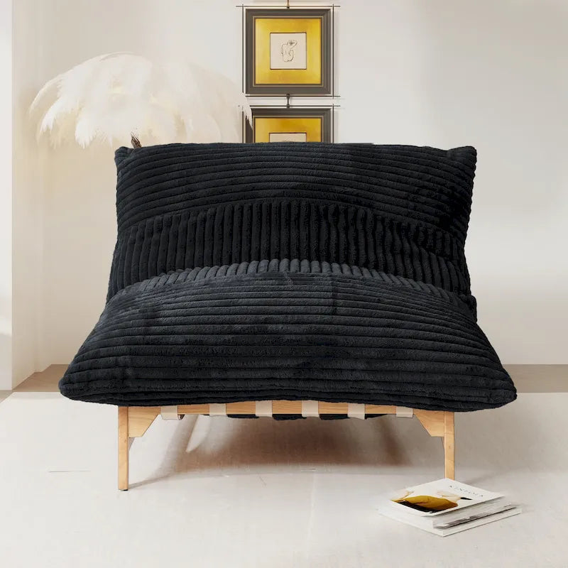 Fauteuil poire d’appoint grand format en peluche, avec structure en bois massif, confortable et garni de duvet