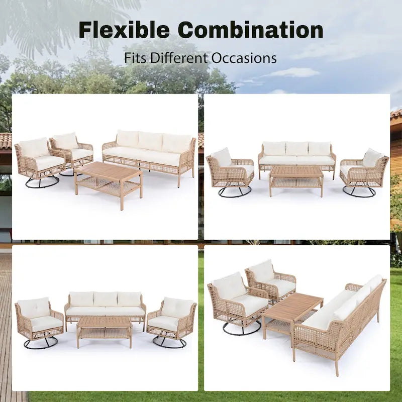4-delige loungeset van rotan voor buiten met draaibare stoelen en salontafel