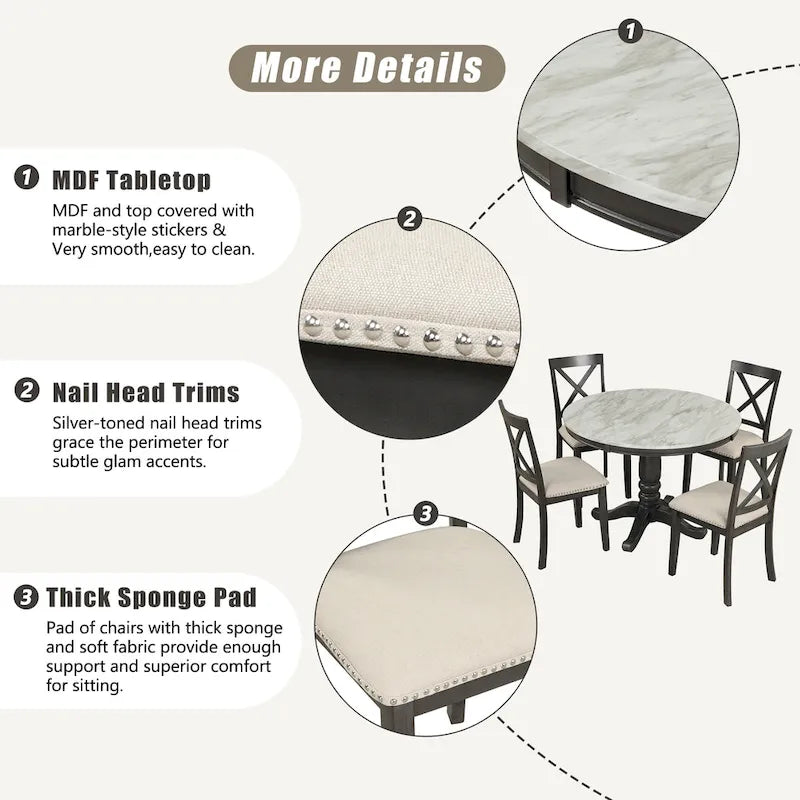 Eetkamertafel met stoelen, set van 5 stuks voor 4 personen