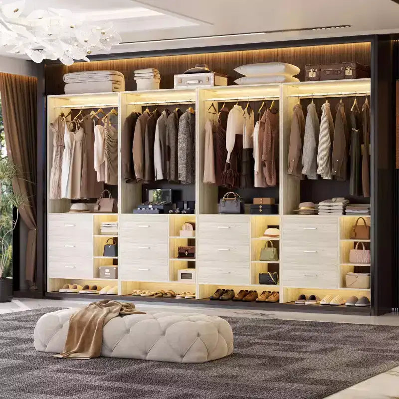 Lot de 4 organisateurs de placard Besiost avec tiroirs en bois et tringles à vêtements