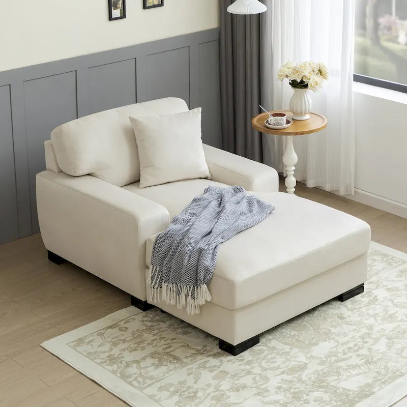 Moderne extra grote chaise longue-slaapbank in mid-century-stijl met kussen