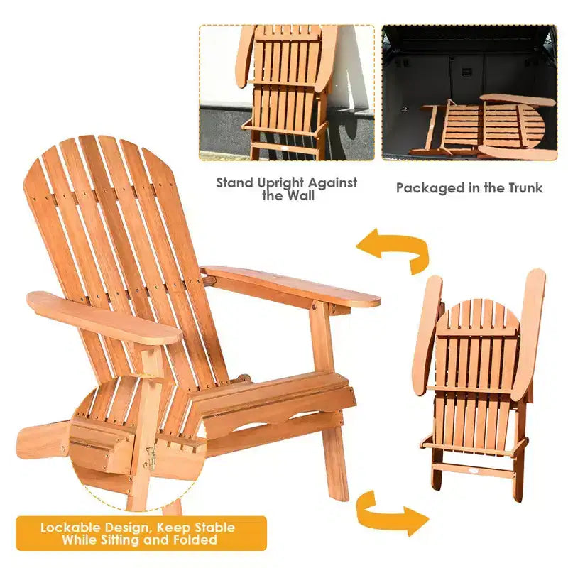 Costway, lot de 4 fauteuils Adirondack pliants en bois d’eucalyptus naturel pour l’extérieur