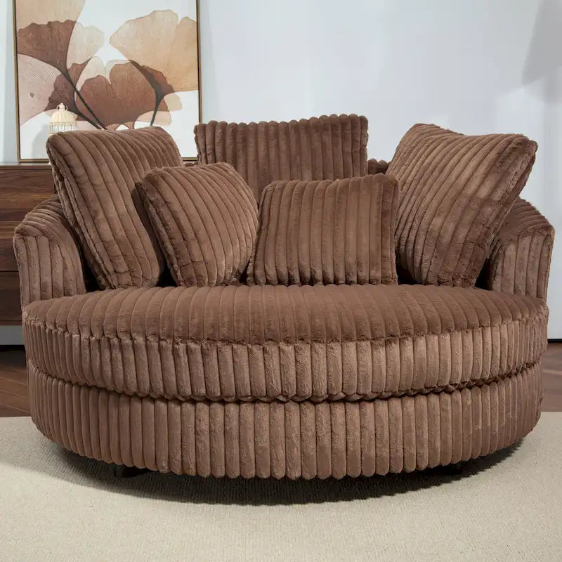 Fauteuil canapé moderne rond de style tonneau avec 5 coussins et pouf en option
